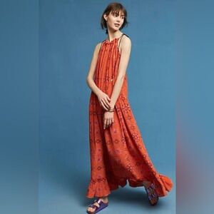 open lace back dress New Anthropologie Orange Geometric Print 